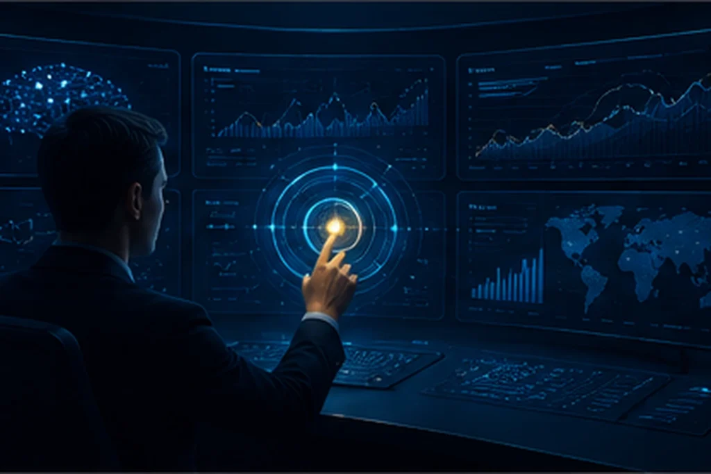 Illustration of a person retaining control over market decisions
